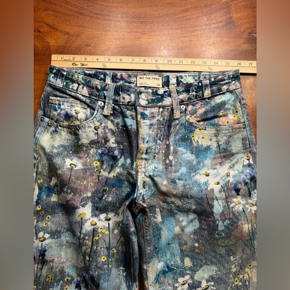 Free People Tennessee Low Rise Illusion Jeans Floral Canvas Paint Splatter Sz 28 - Picture 14 of 15